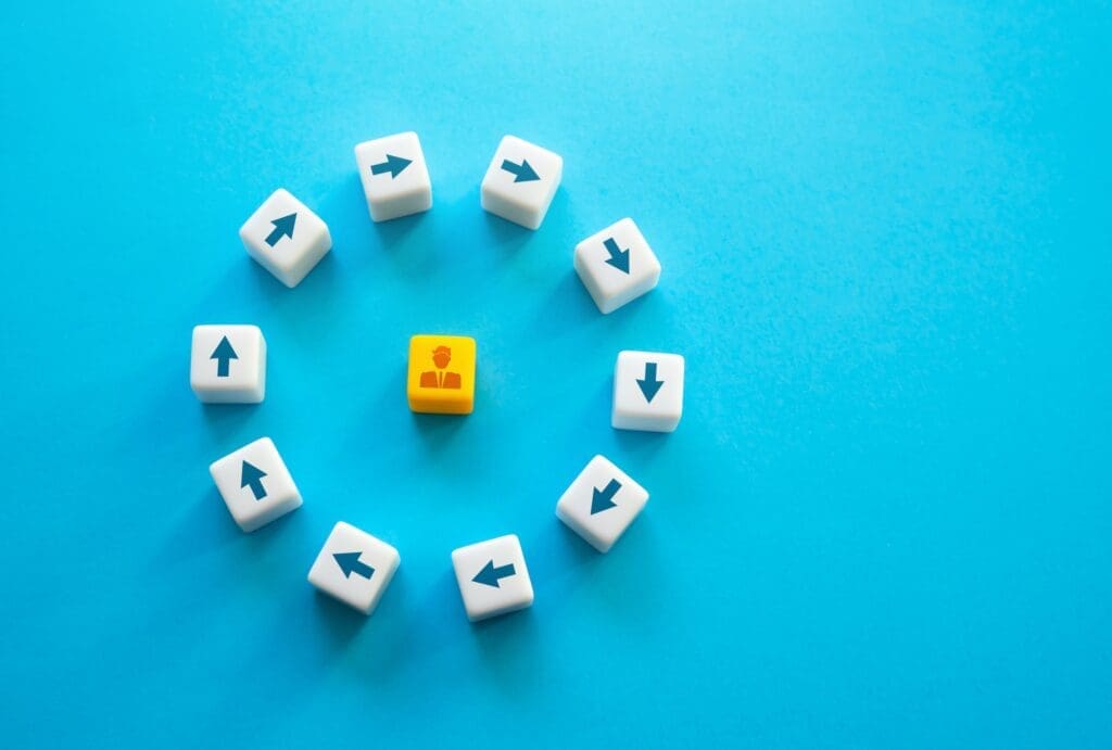 A person in the vicious circle of everyday life. Endless movement without any changes.