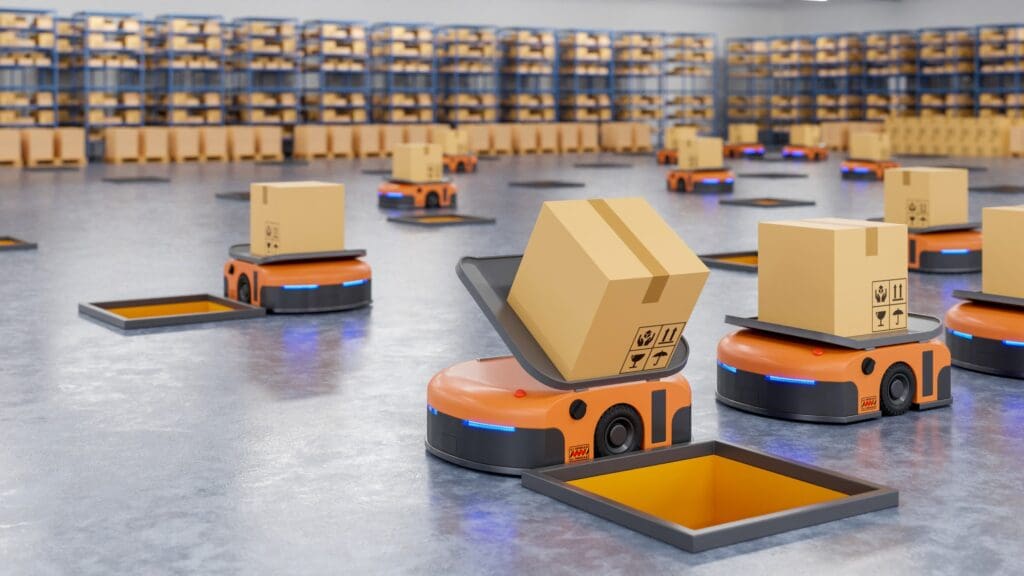 An army of robots efficiently sorting hundreds of parcels per hour in an ambidextrous organization