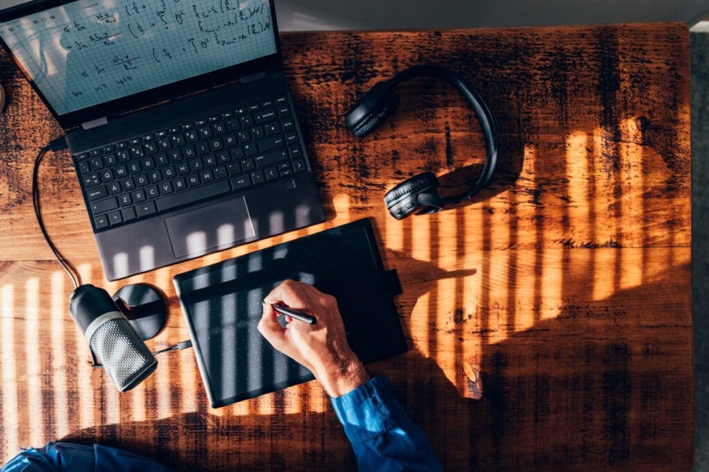 Young university professor is doing online leader lab lecture