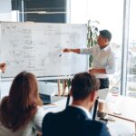 Asian man and woman holding a meeting for employees to improve their skills and teamwork