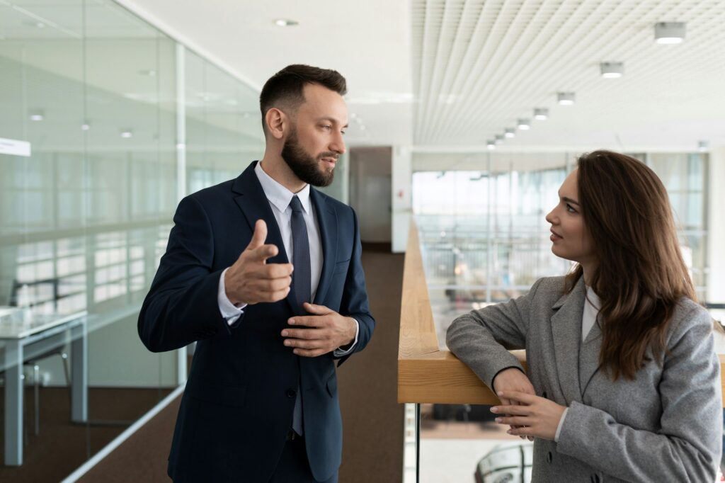 communication of company employees men and women, business relationship concept
