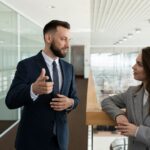 communication of company employees men and women, business relationship concept