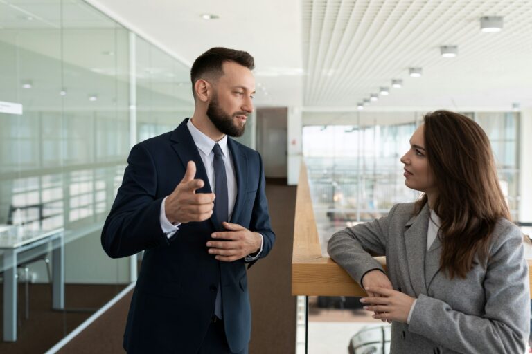 communication of company employees men and women, business relationship concept
