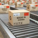Made in China. Cardboard boxes with text made in China and chine