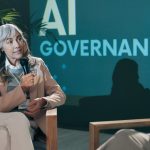 Conference, presentation and woman with mic at stage for innovation speech, event and development.