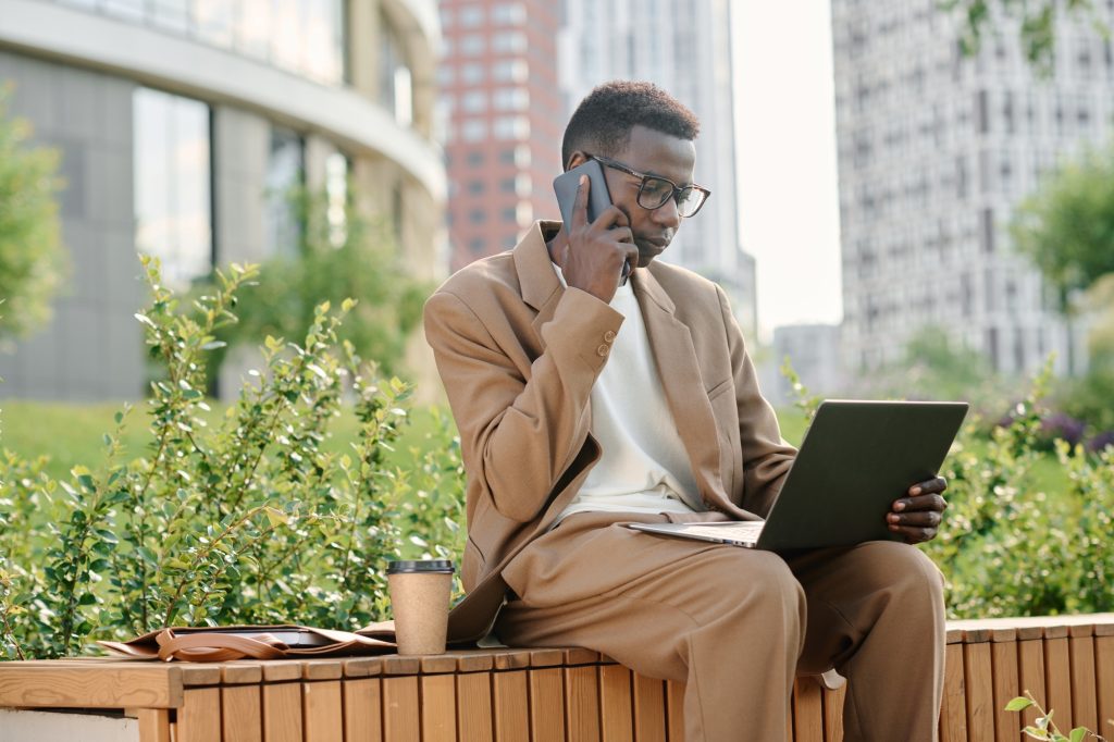 Gen Z Businessman Working Outdoors